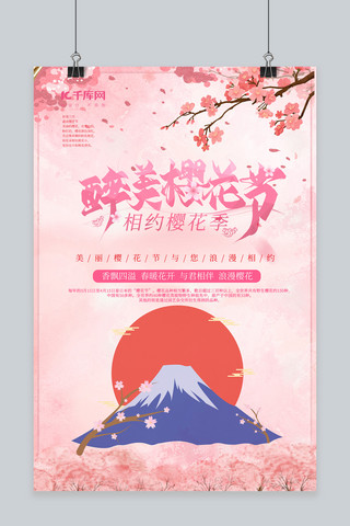 樱花节樱花季粉色简约风海报