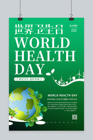 世界卫生日保护环境绿色简约海报