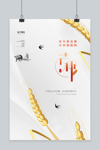 小麦创意海报海报模板_芒种小麦灰色创意海报
