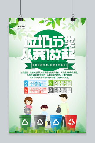绿色环保环境海报模板_垃圾分类从我做起绿色简约海报