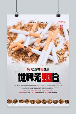 世界无烟日宣传海报模板_世界无烟日香烟白色简约海报