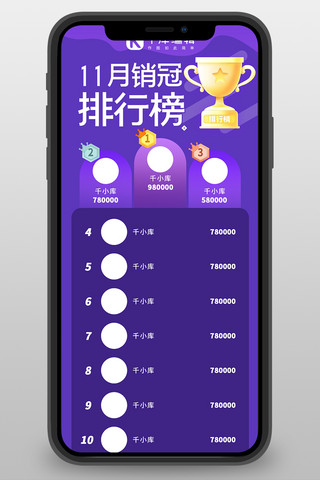成绩排行海报模板_喜报销冠排行蓝紫色系商务卡通风手机海报
