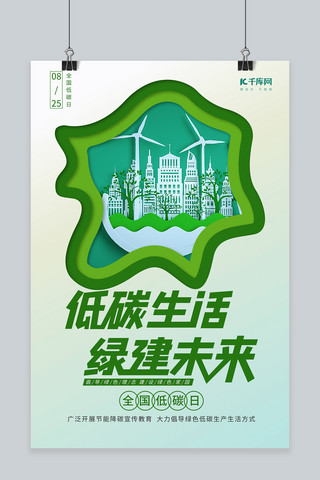 低碳日绿色城市绿色剪纸风海报