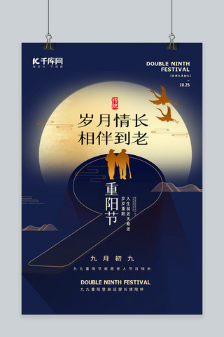 重阳节老人蓝色宣传海报