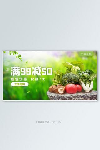 大自然风景图海报模板_农产品促销蔬菜绿色简约电商横版海报