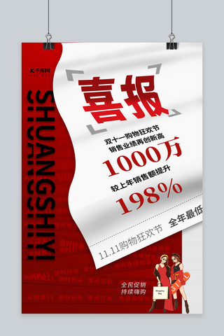 双十一预售红色海报模板_双十一喜报红色创意海报