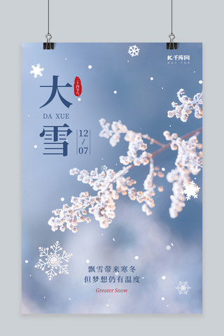 大雪下雪海报模板_大雪节气祝福实景蓝色简约海报
