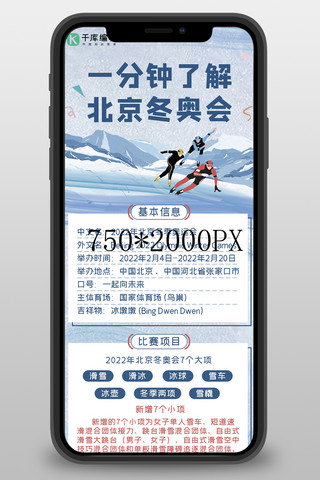 冬奥会滑雪蓝色简约营销长图