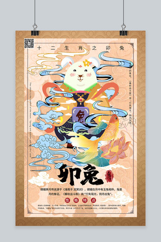 中式复古复古海报模板_十二生肖属相兔生肖属兔暖色系中式风海报