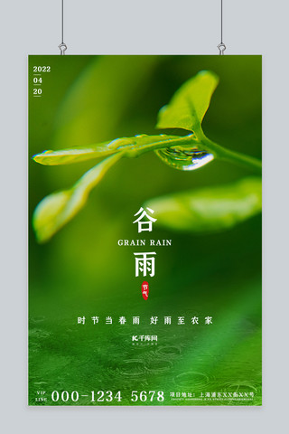 清新谷雨海报模板_谷雨水滴绿色小清新海报