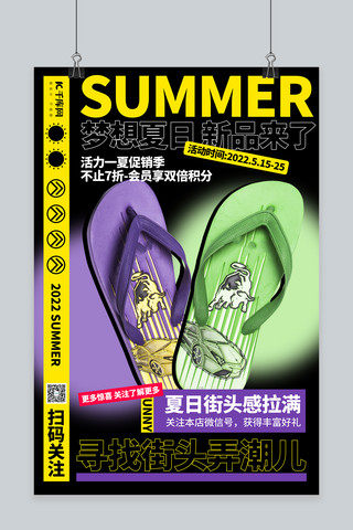 鞋子夏季海报模板_夏季新品拖鞋黄色创意街头海报