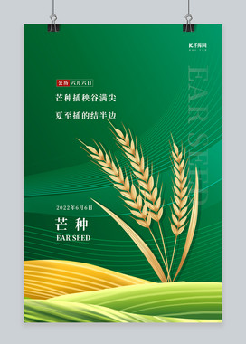 芒种稻谷绿色创意海报