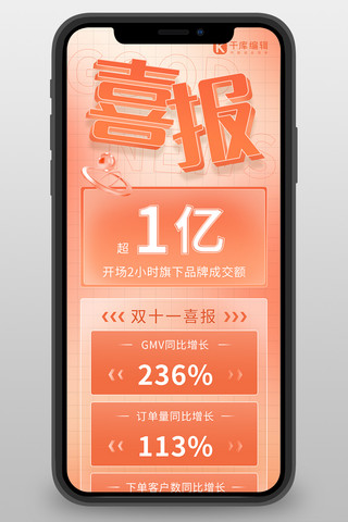 战报长图海报模板_喜报双十一双十二喜报橙色简约长图