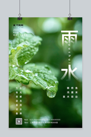 雨水节气树叶绿色渐变海报