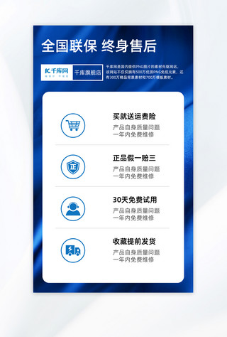 售后保障海报模板_售后保障卡文字蓝色官方大气详情页