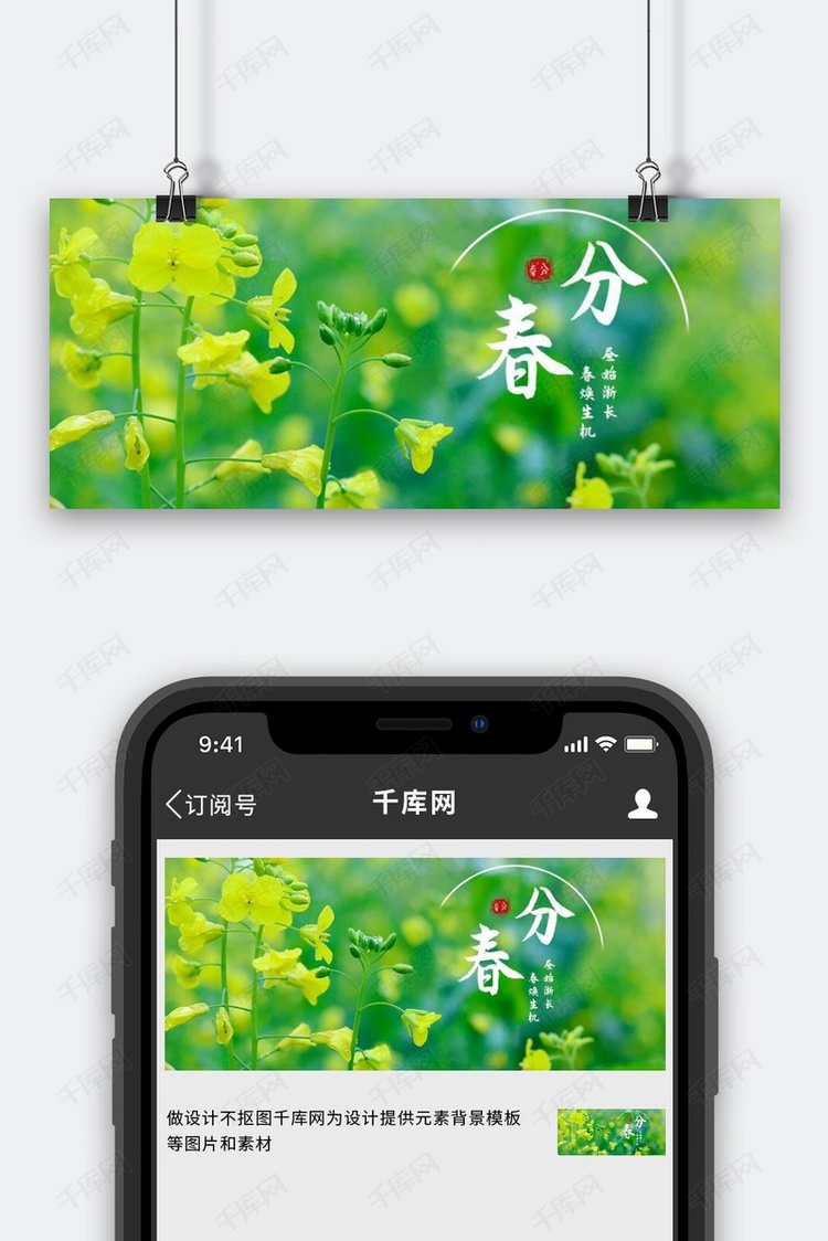 春分油菜花绿色摄影风公众号首图