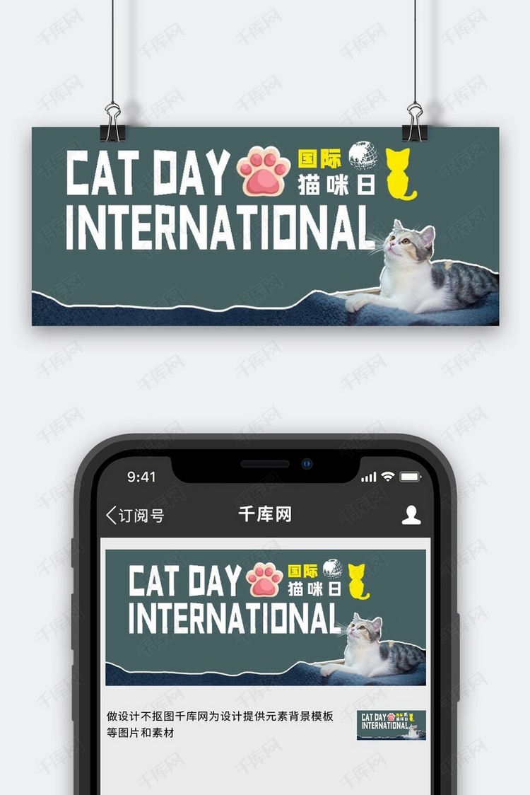 国际猫咪日猫咪日灰蓝色时尚新媒体首图