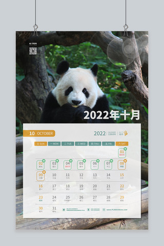 2022日历模板海报模板_2022日历大熊猫白色简约海报