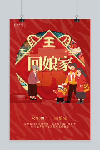 红色新年习海报模板_新年习俗套图人物红色喜庆海报