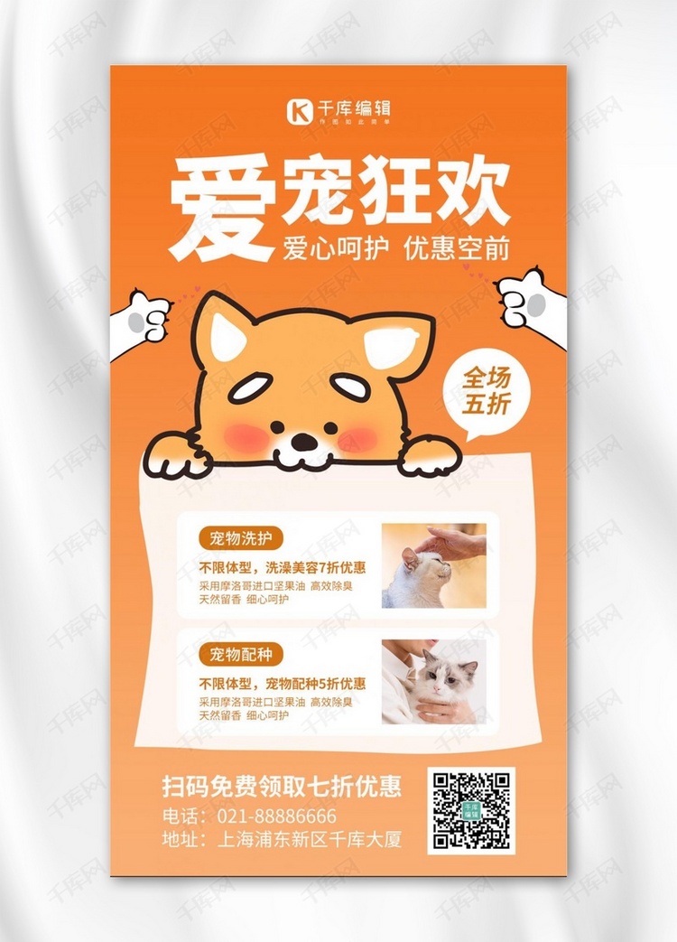 宠物猫咪橙色卡通风手机海报