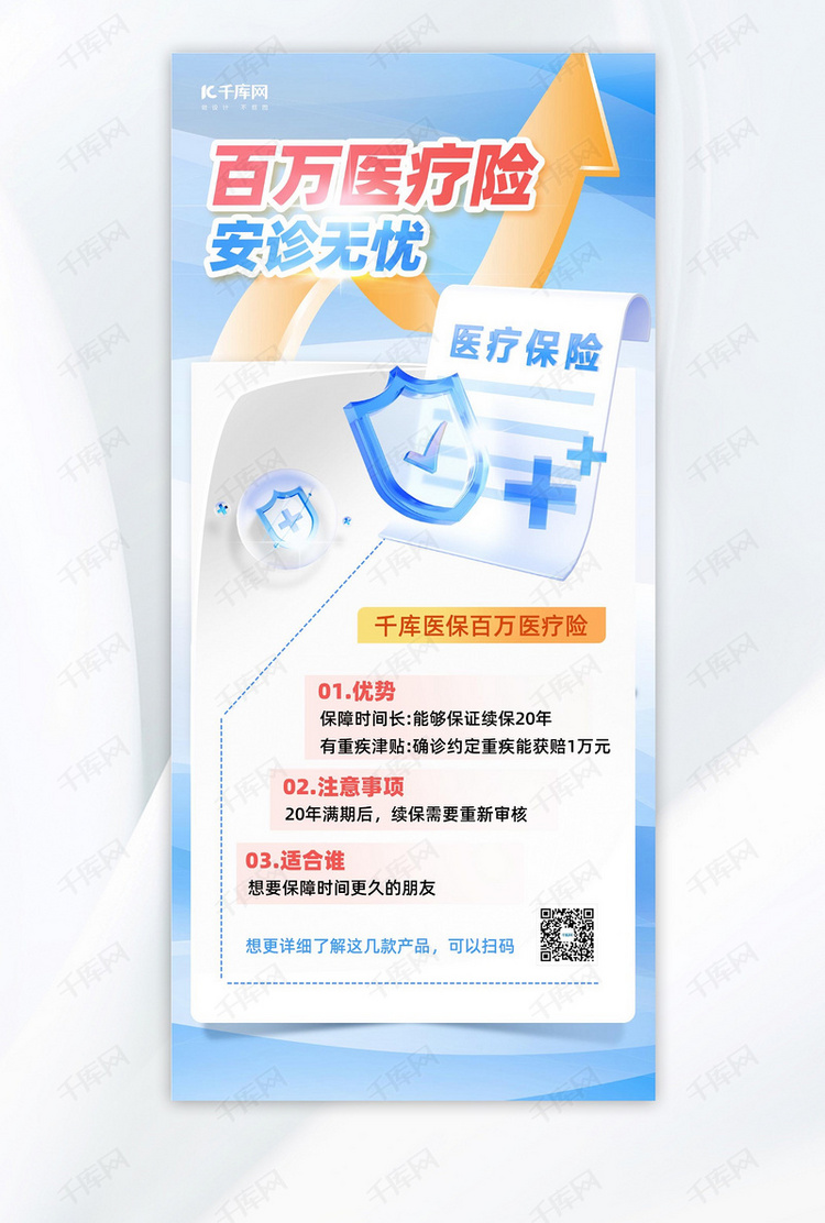 医疗保险保险元素蓝色商务海报手机宣传海报设计