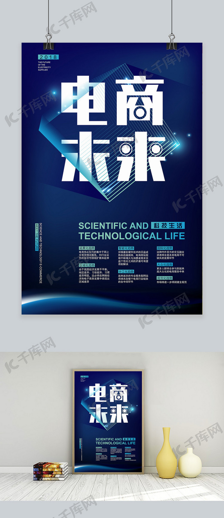 电商未来蓝色炫光科技风宣传海报
