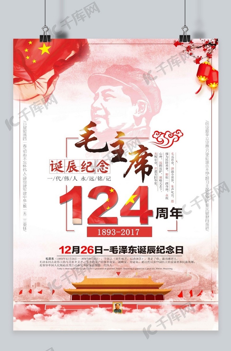 毛泽东诞辰124周年纪念日海报