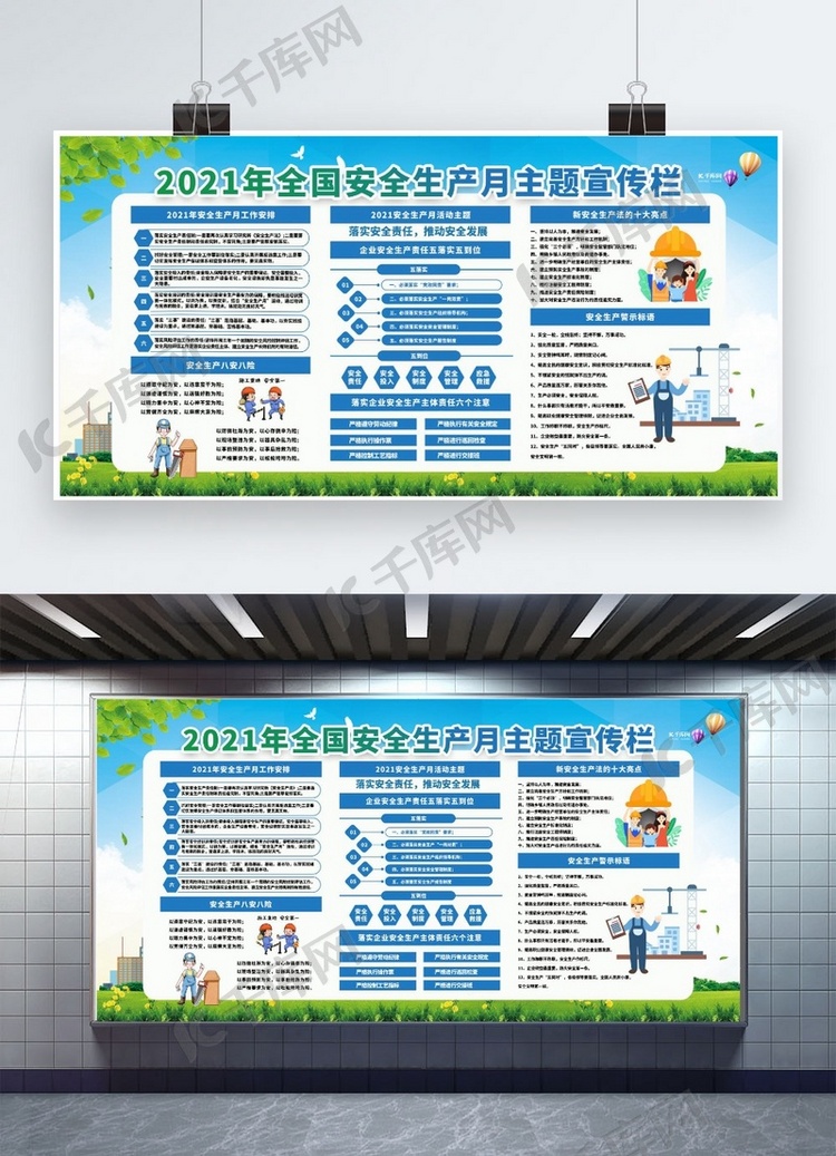 安全生产月安全生产蓝色简约展板