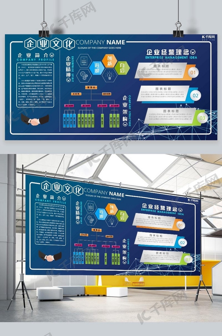 企业文化企业简介企业精神蓝色简约展板