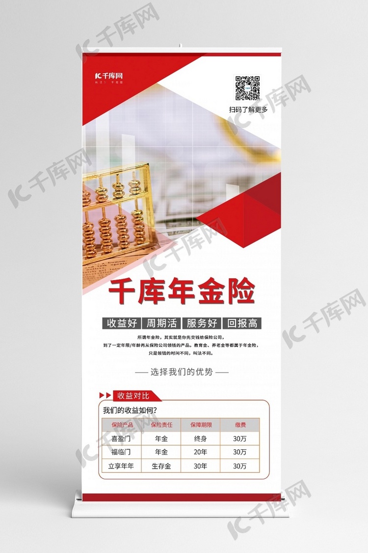 年金险保险投资红色简约展架