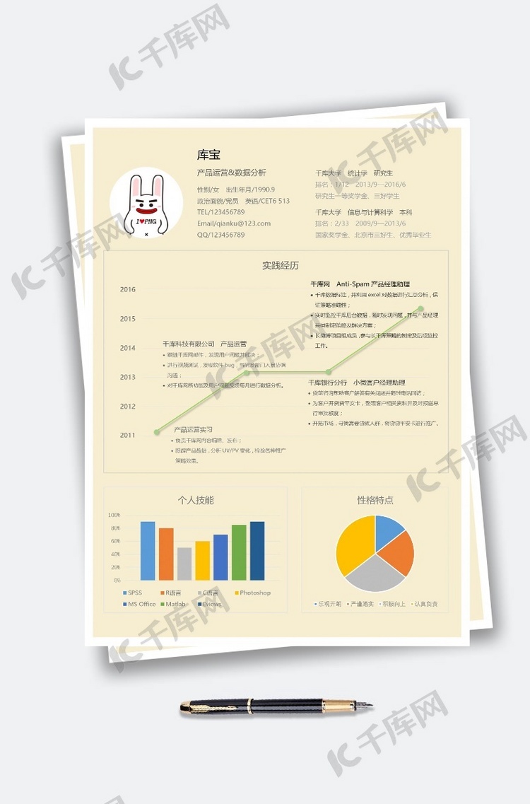 创意活泼图表产品运营或数据分析求职简历