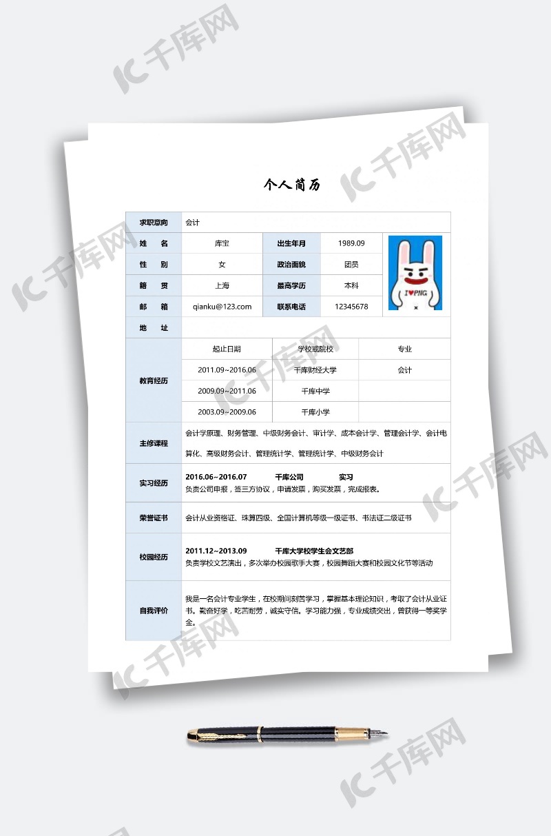 经典标准表格财务会计求职简历