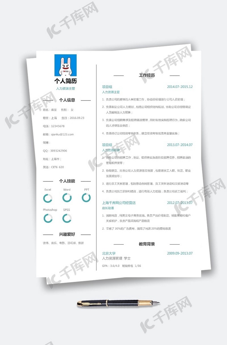 人力资源管理经济学简历模板