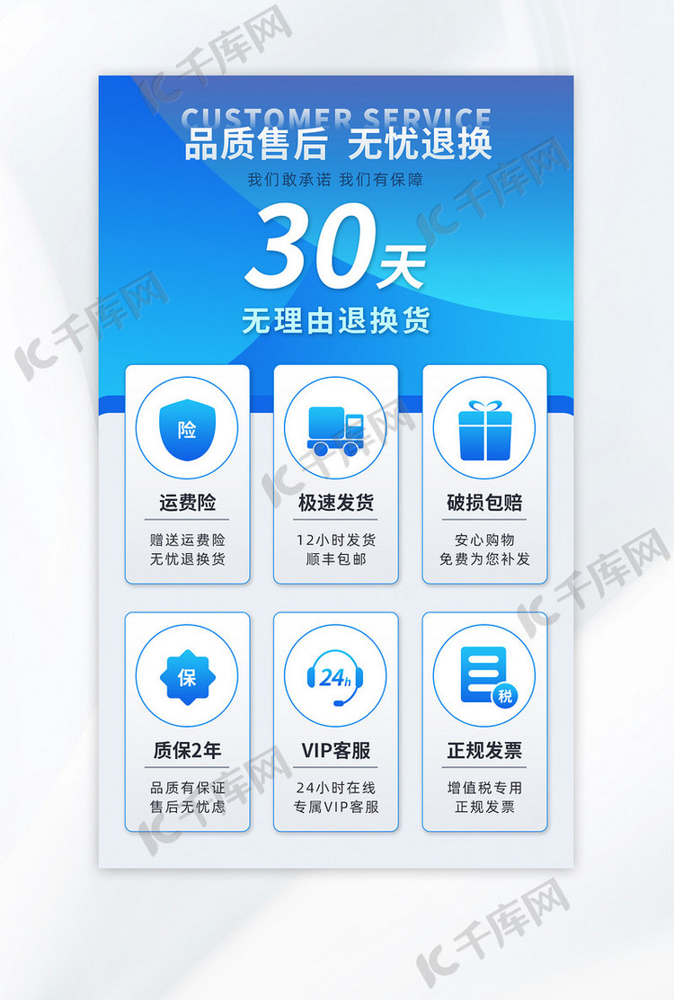 电商售后蓝色简约海报