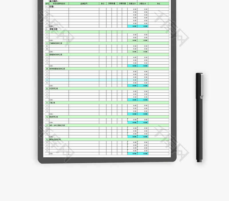 财务装修工程项目预算表excel模板