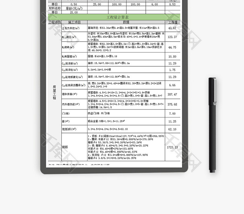 财务房屋工程预算表excel模板