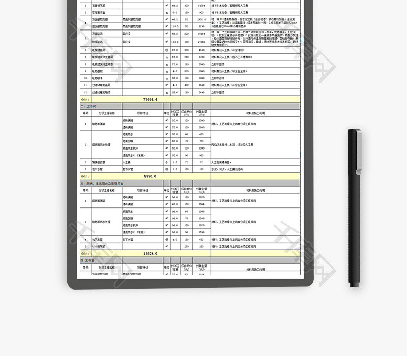 财务室内装修工程预算表excel模板