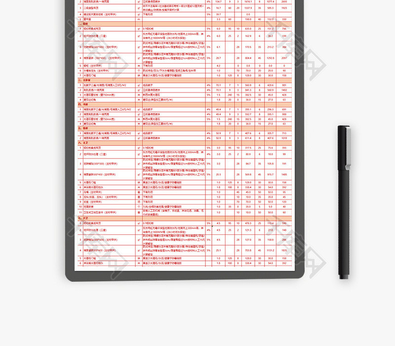 财务装修预算表excel模板