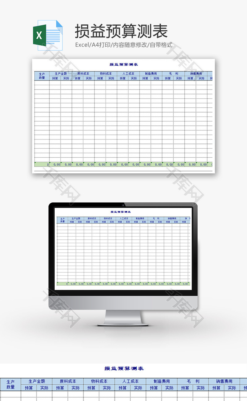 财务损益预算测表excel模板