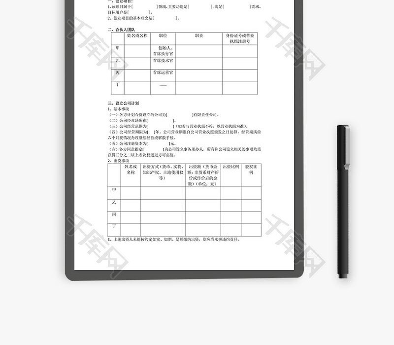 合伙创业协议书写格式word文档