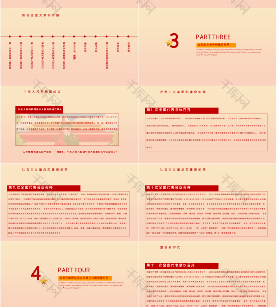 红色党政建党节97周年荣耀历程PPT模板