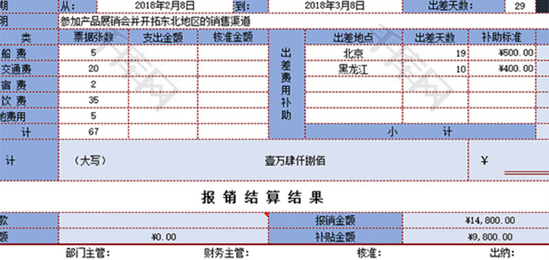 财务出差报销单excel模板