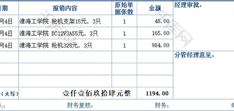 财务费用报销单excel模板