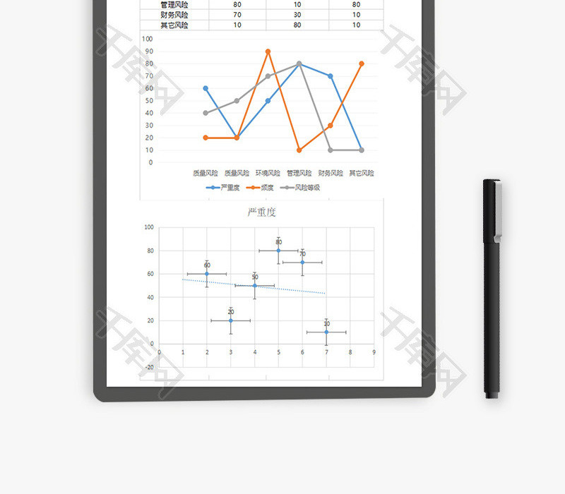 红色风险管理表折线图Excel模板