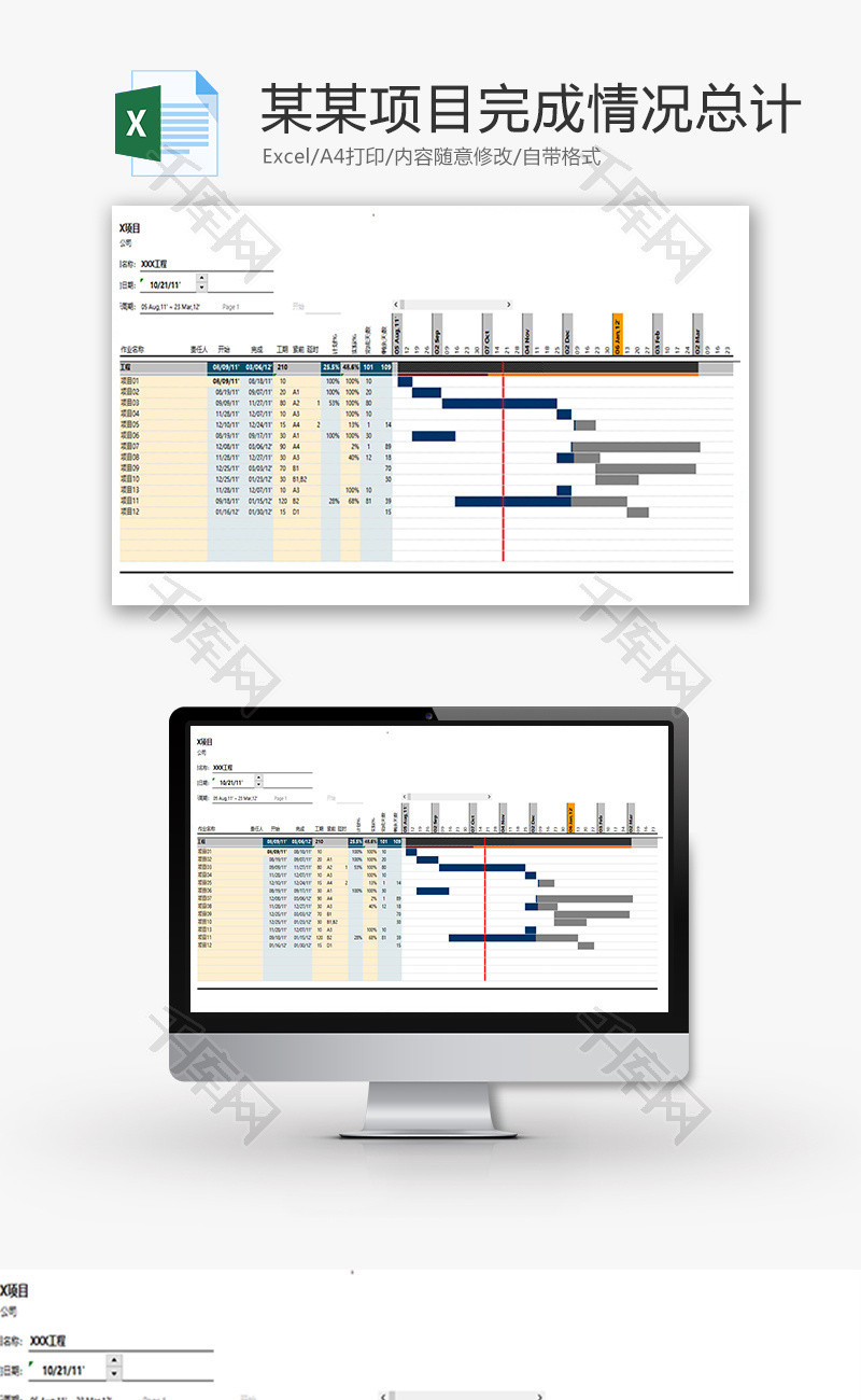 某某项目完成情况总计Excel模板