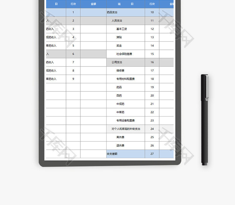 财务医院药品收支利润管理excel模板