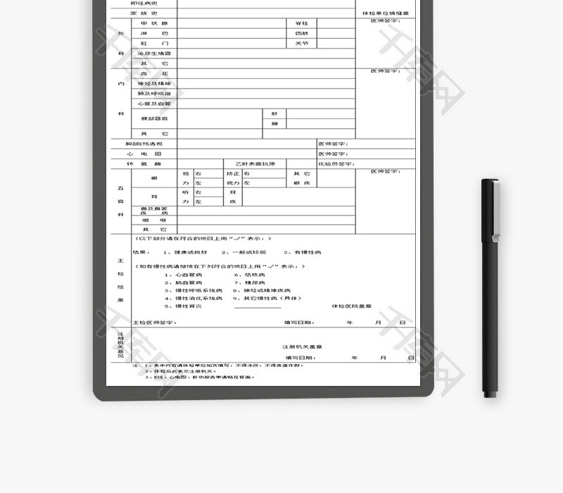 护士注册健康体检表Excel模板