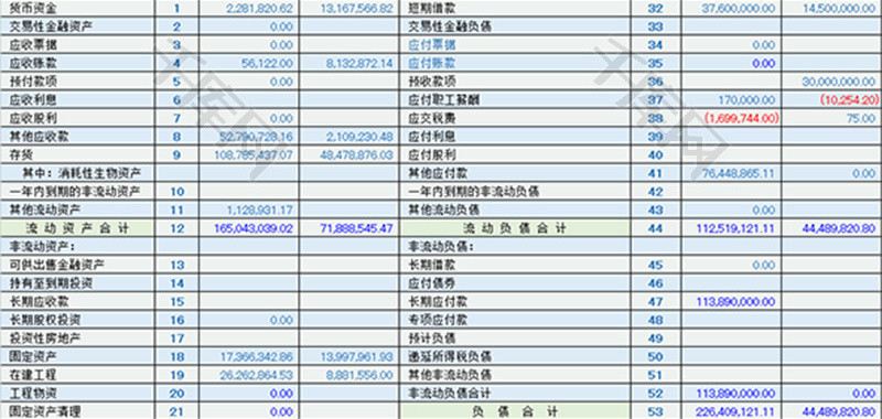 财务资产负债表excel模板