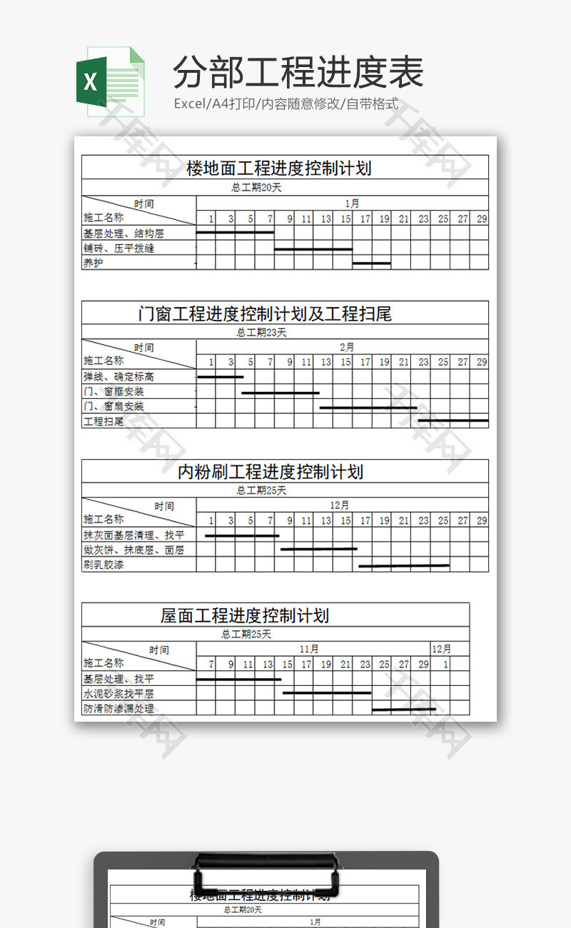 分部工程进度计划Excel模板