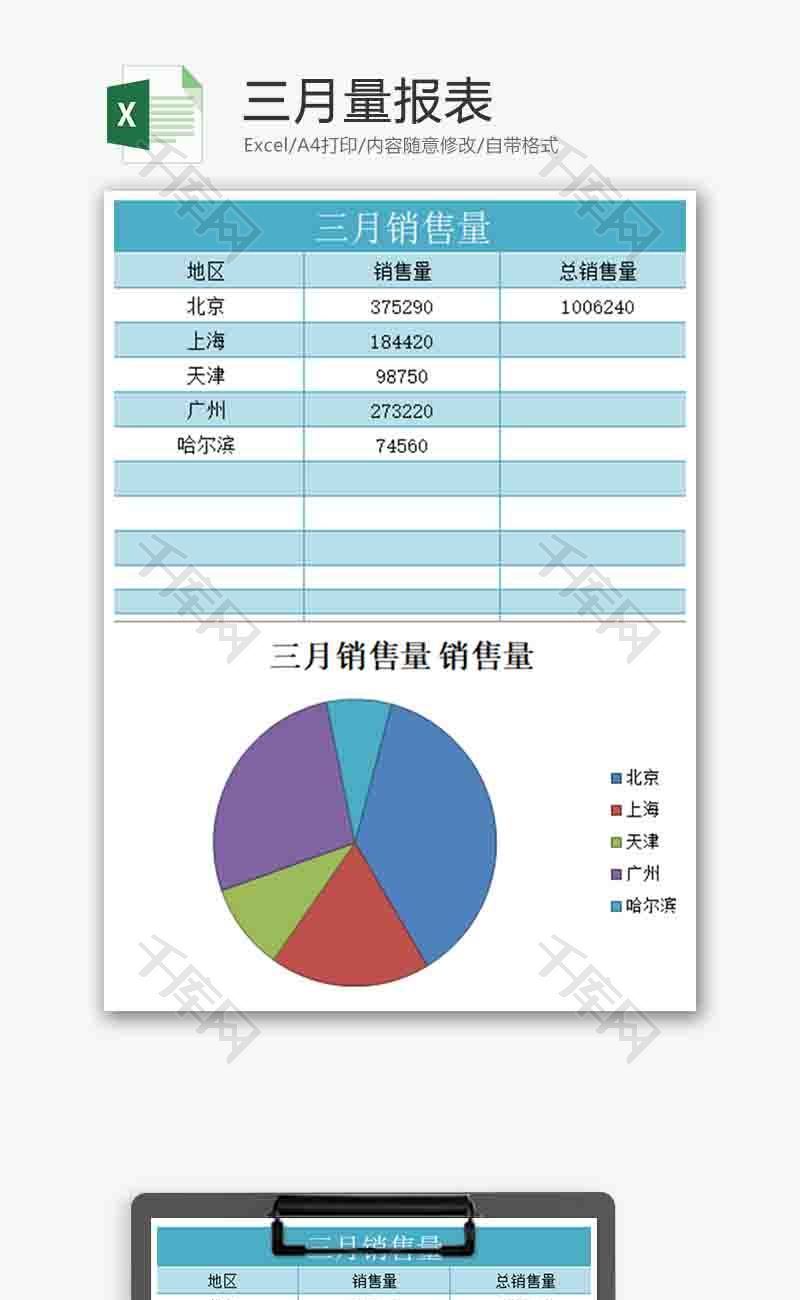 销售数据统计报表饼形图excel模板